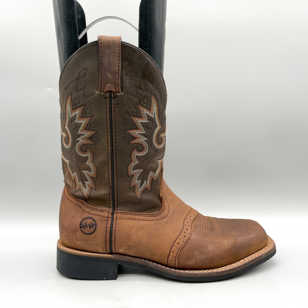 Double H Mens 8.5 D Western Cowboy Boots Brown Leather Square Toe Rugged Ranch
